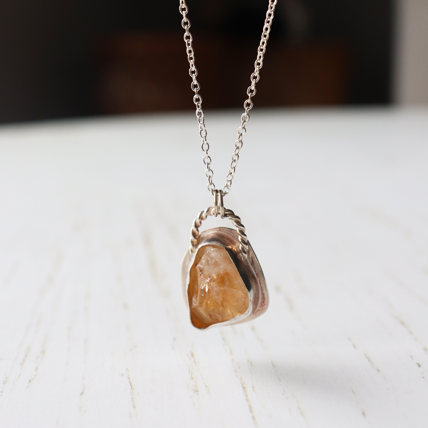 Citrine Raw Crystal Necklace - Bezel Set - Aligned Gemini Co