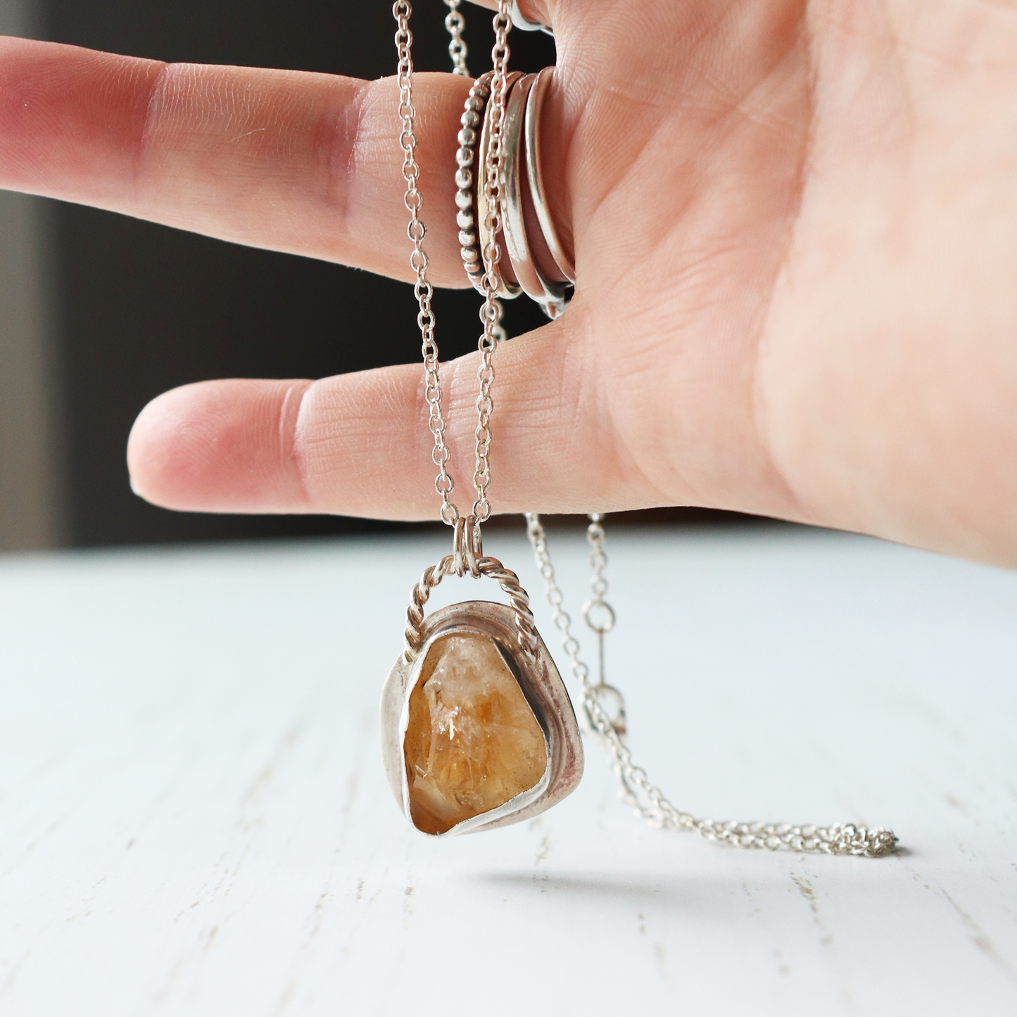 Citrine Raw Crystal Necklace - Bezel Set - Aligned Gemini Co