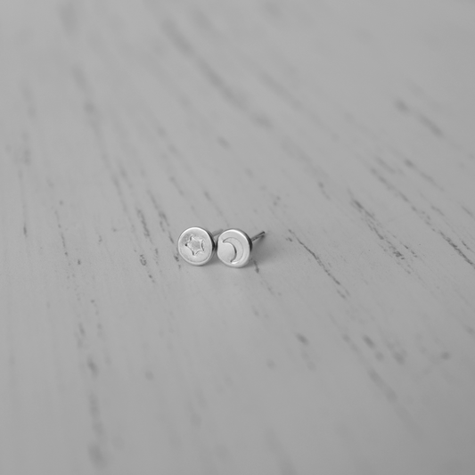 Star & Moon stamped studs - Aligned Gemini Co