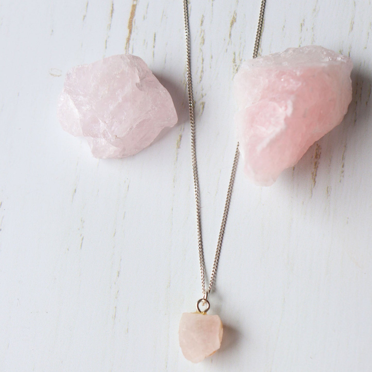 Rose Quartz Raw Crystal Necklace - Vintage Rose Handmade Jewellery