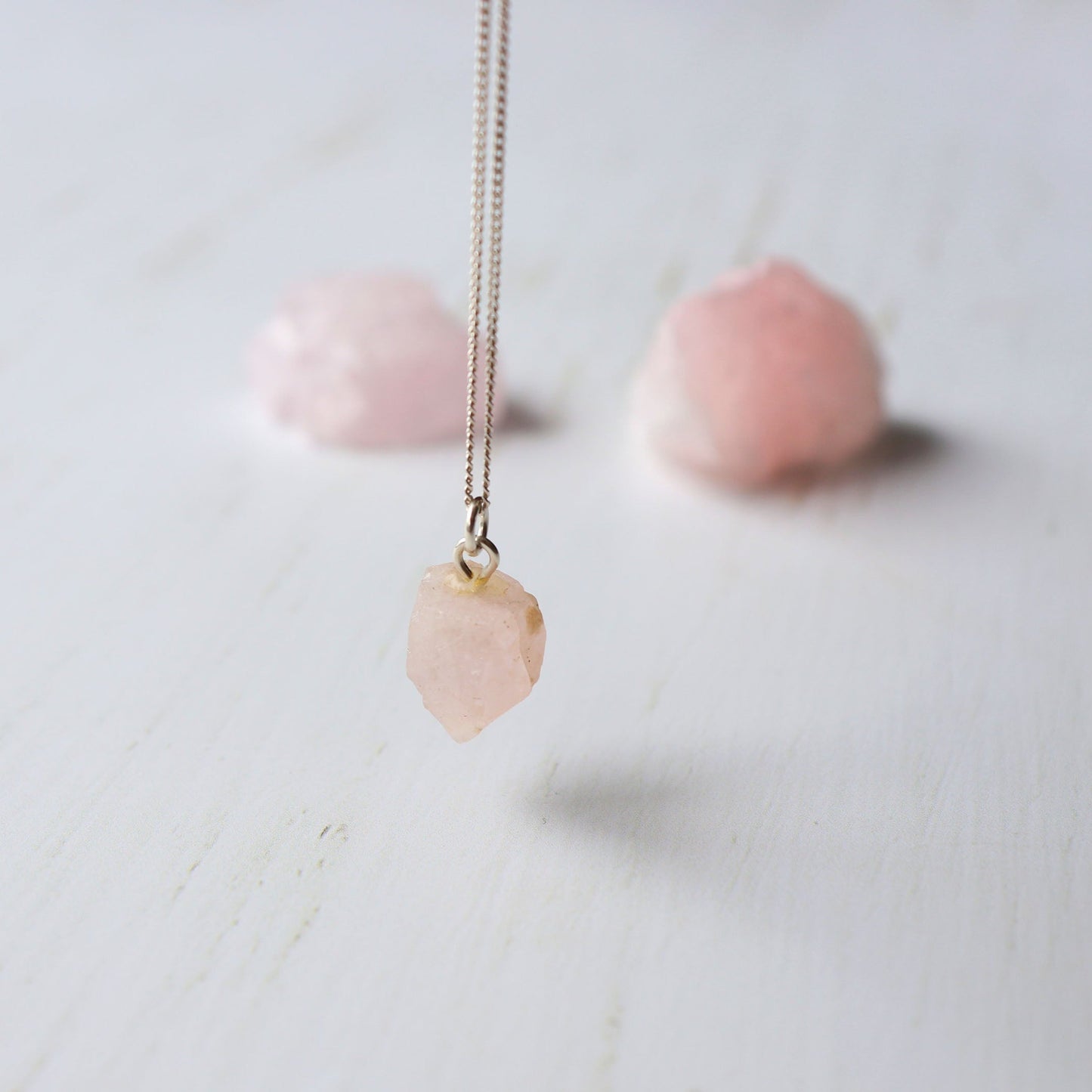 Rose Quartz Raw Crystal Necklace - Vintage Rose Handmade Jewellery