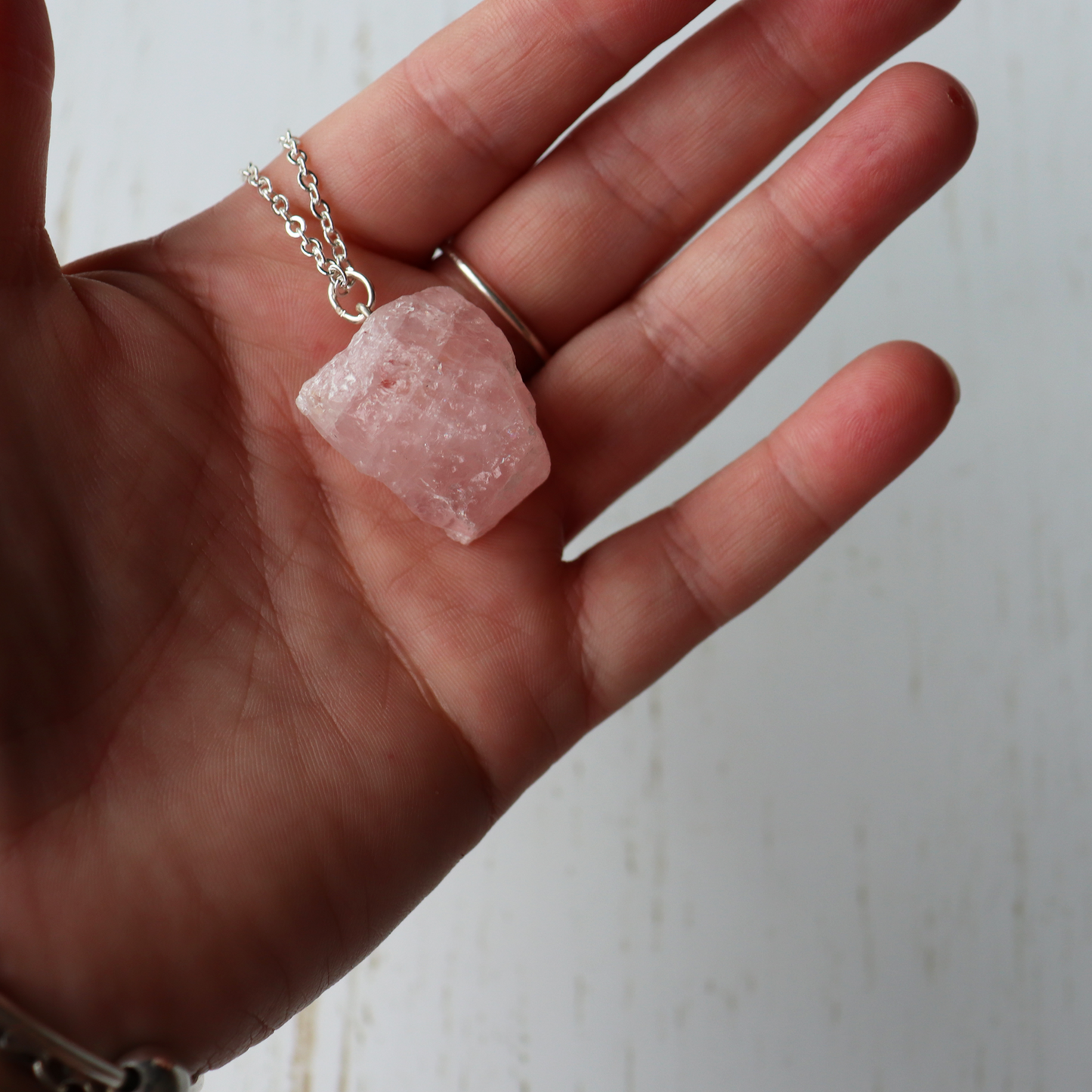 Raw Rose Quartz Crystal Necklace (large) - Aligned Gemini Co